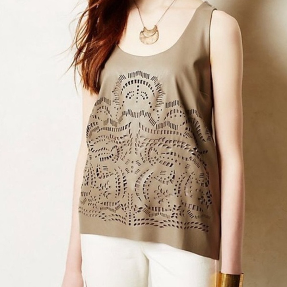 Anthropologie Sunday in Brooklyn vegan leather laser cut tank top mixed media
